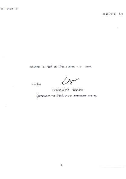 Announcement of Koh Samui City Municipality Election